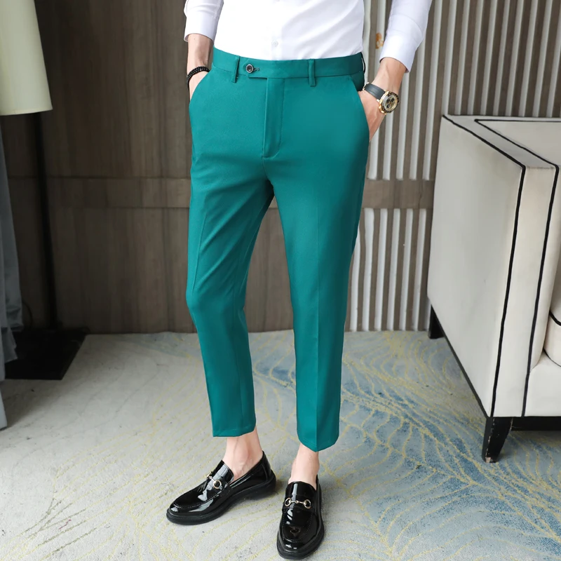 

Men Spring Summer Premium Suit Pants Solid Color Casual Slim Pants Gentlemen Wedding Social Casual Pants Men Plus Size Trousers