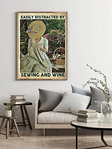 

Easily Distracteb By Sewing And WIne Poster, For Mom, Sewing Poster, Sewing Machine, Sewing Lover, Wine Print, Wine