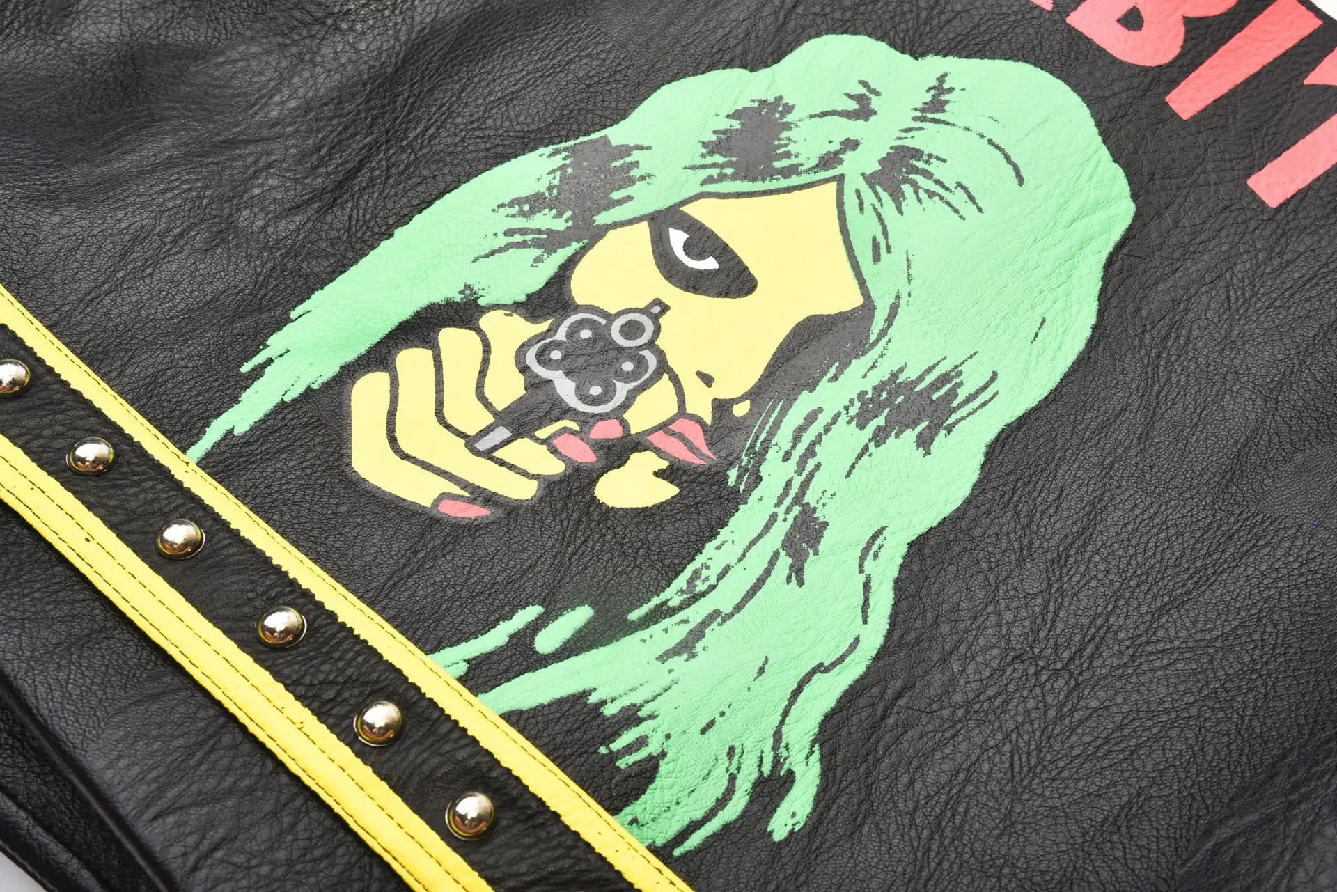 Women's autumn and winter new street spot rock punk pattern print personality girl rivet short leather jacket spot