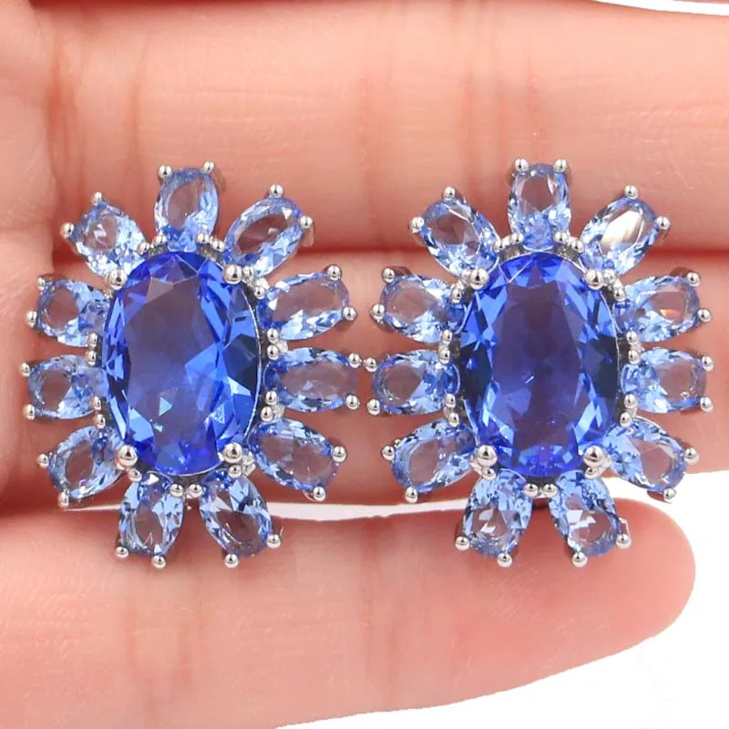 

Великолепные серьги 26x22 мм с синим фиолетовым танзанитом, золотым цитрином, женские серебряные серьги в подарок