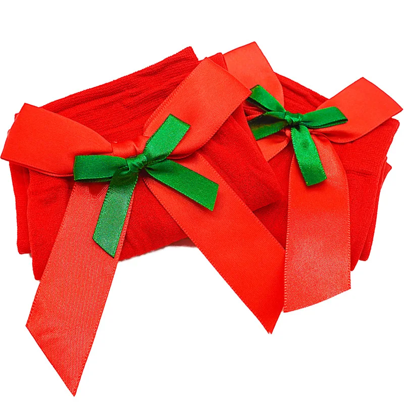 Woman X'mas Clothings 2Pairs Per Set Red Green Christmas Bowknot Breathable Silk Stockings Santa Claus Halloween Cosplay Costume
