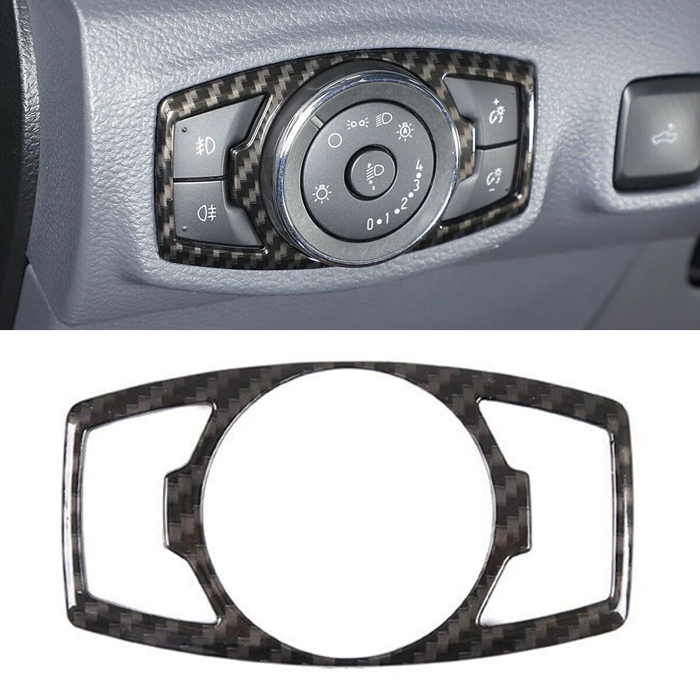 Carbon Fiber Car Headlight Switch Button Cover ABS Trim Frame For Ford Ranger 2015-2022 Car Interior Accessories