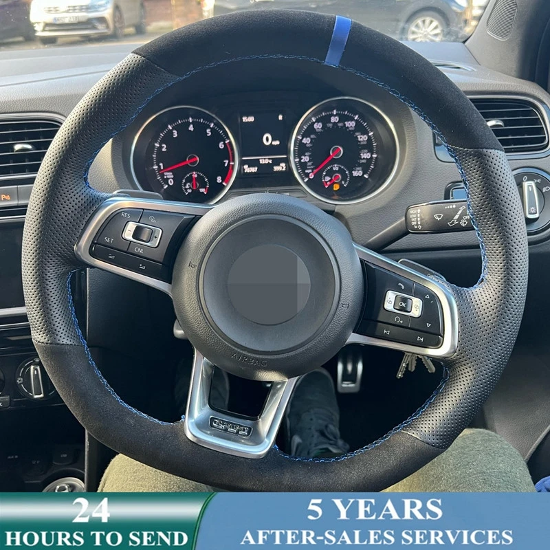 Чехол на руль автомобиля из черной замши с плетением для Volkswagen Golf 7 GTI R MK7 VW Polo Scirocco 2015 2016 и выше.