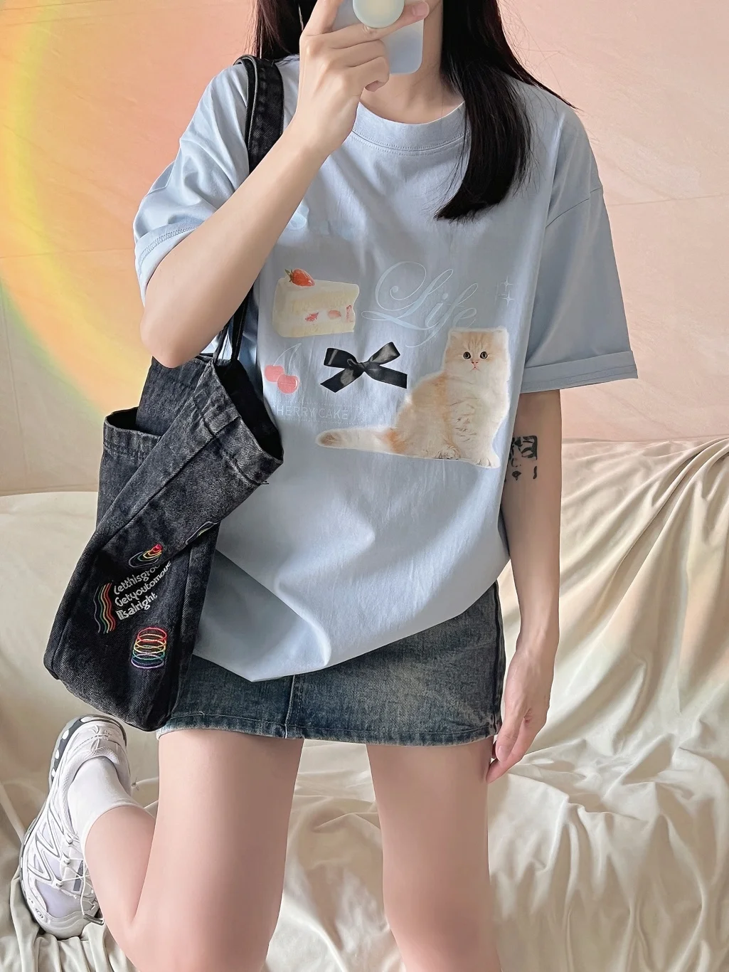 Женская винтажная футболка из чистого хлопка с короткими рукавами и принтом