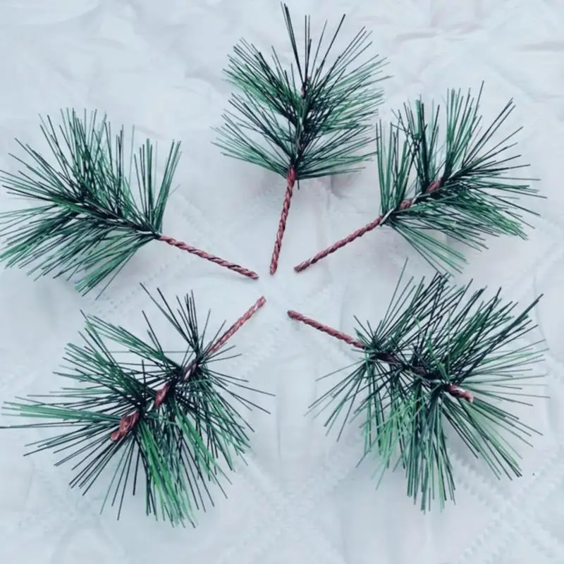 

Искусственные зеленые сосновые иглы, ветки, 6 шт., маленькие сосновые ветки для рождественских цветочных композиций, венков, Подарочная коро...