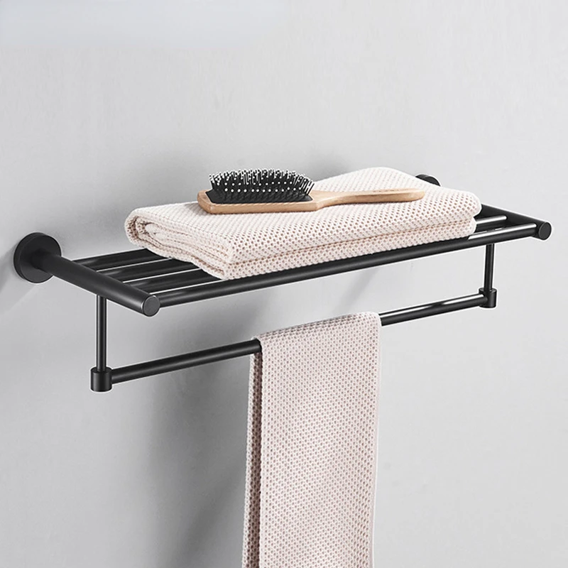

Matte Black Modern Style Round Base Wall Mounted Space Aluminum Towel Bars Towel Hanger Adjustable Towel Rack