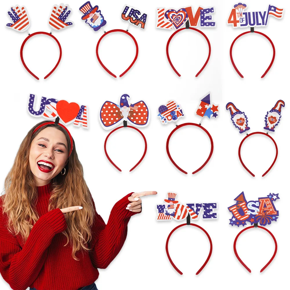 

American National Day Independence Day Dress Up Props Flag Hair Hoop Headwear Holiday Party USA Red Blue White Head Buckle