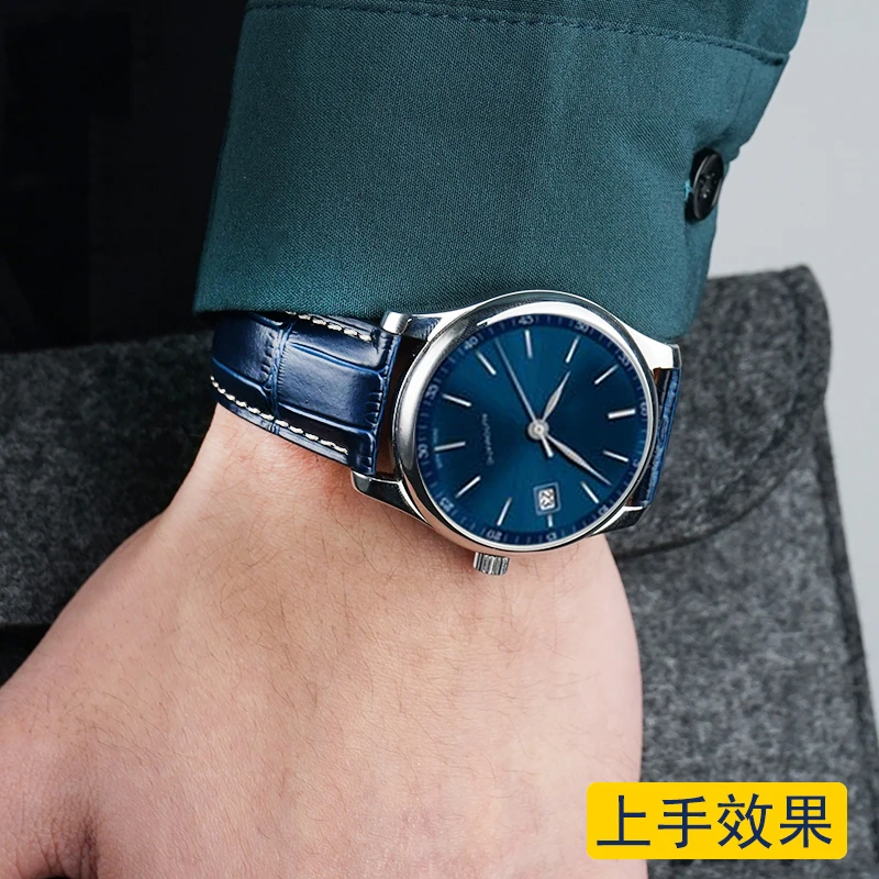 For Longines strap leather craftsman moon blue crocodile pattern magnificent Conkas men's belt 19mm 20mm 21mm