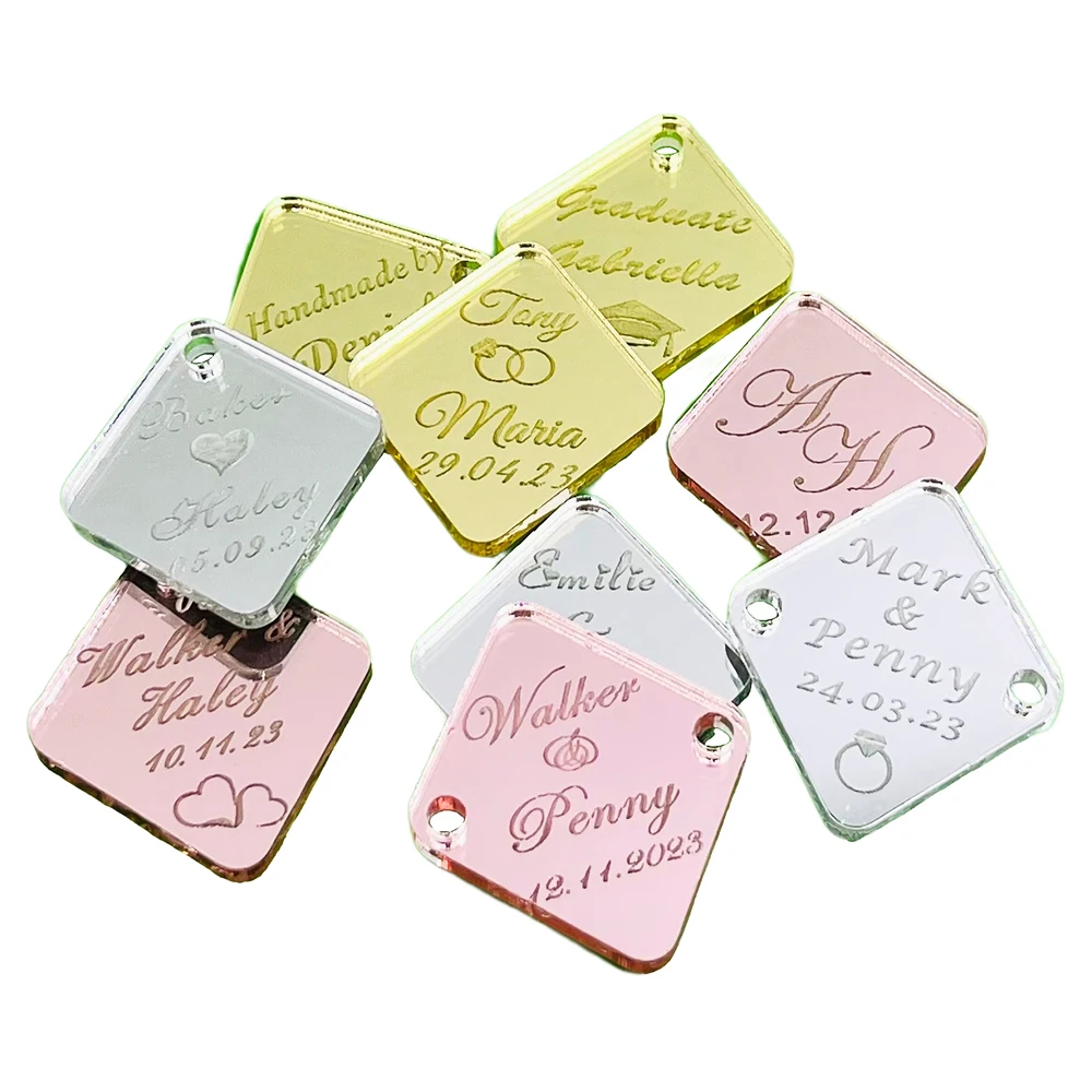 

10/30/60Pcs Personalized Acrylic Tags Customized Name Tag Rhombus Decoration Wedding Favors for Guests Gift Baptism Birthday