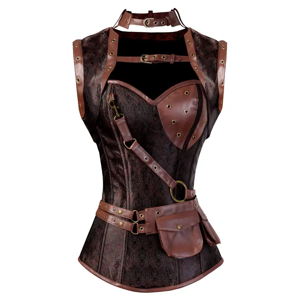 

Gothic Corsets for Women Steampunk Pirate Korsett Brocade with Jacket and Belt Carnival Costumes for Women Party Club Night