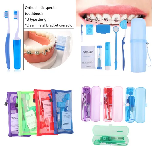 

8Pcs/Set Pro Dental Teeth Orthodontic Kits Oral Cleaning Whitening Tool Suit Interdental Brush Floss Thread Wax Mirror