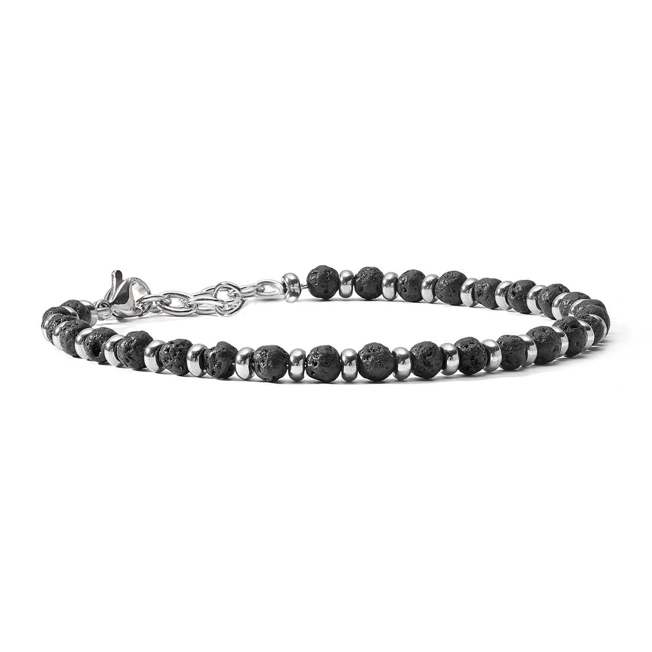 

Runda Men's Natural Stone Bracelet Black Lava Stone 4mm with Stainless Steel Adjustable Size 22cm Handmade Stone Bead Bracelet