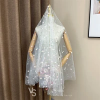 vk skaikru floral lace fabric wedding veil short one layer fingertip bridal veils for wedding to cover my face cut edge
