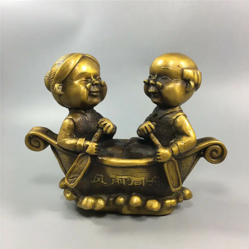 

6.30" Exquisite Chinese Pure Brass Handcraft cired Character Ship Statue