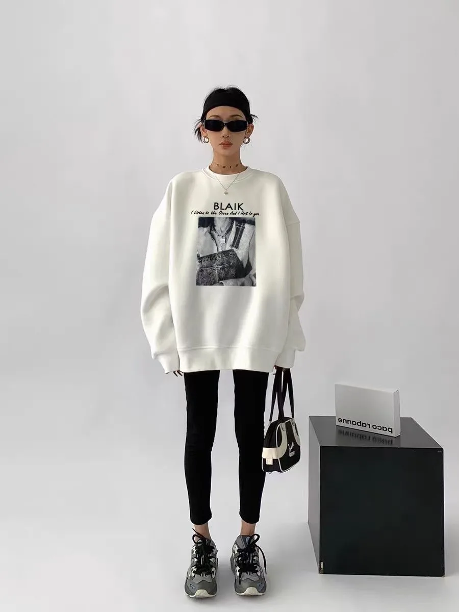 Футболка Корейская версия 2023 осень-зима новый тренд свободный свитер с круглым