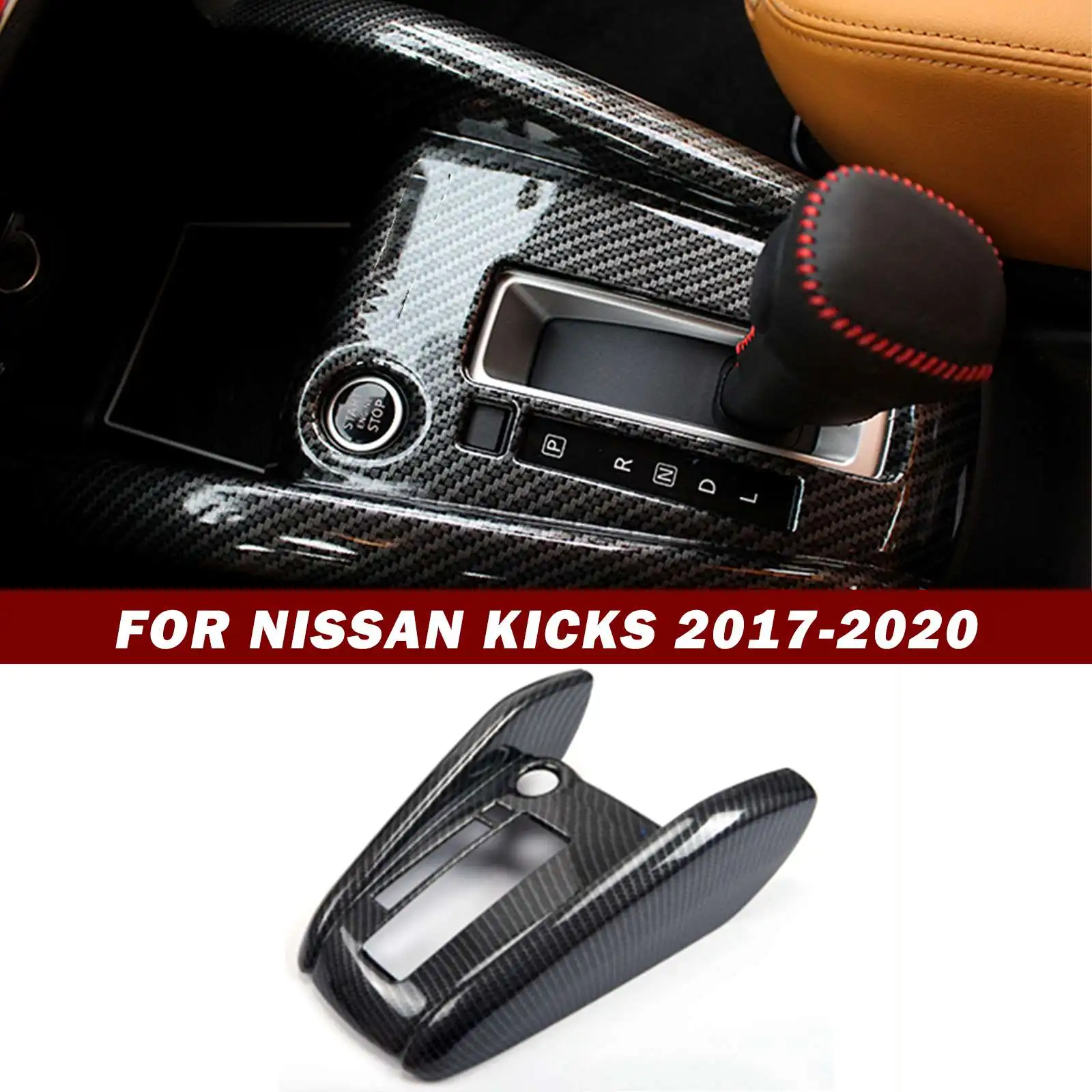 

For Nissan Kicks 2017-2020 Car Interior Gear Shift Frame Cover Trim Carbon Fiber Style Gear Head Shift Knob Cover Grip Trim