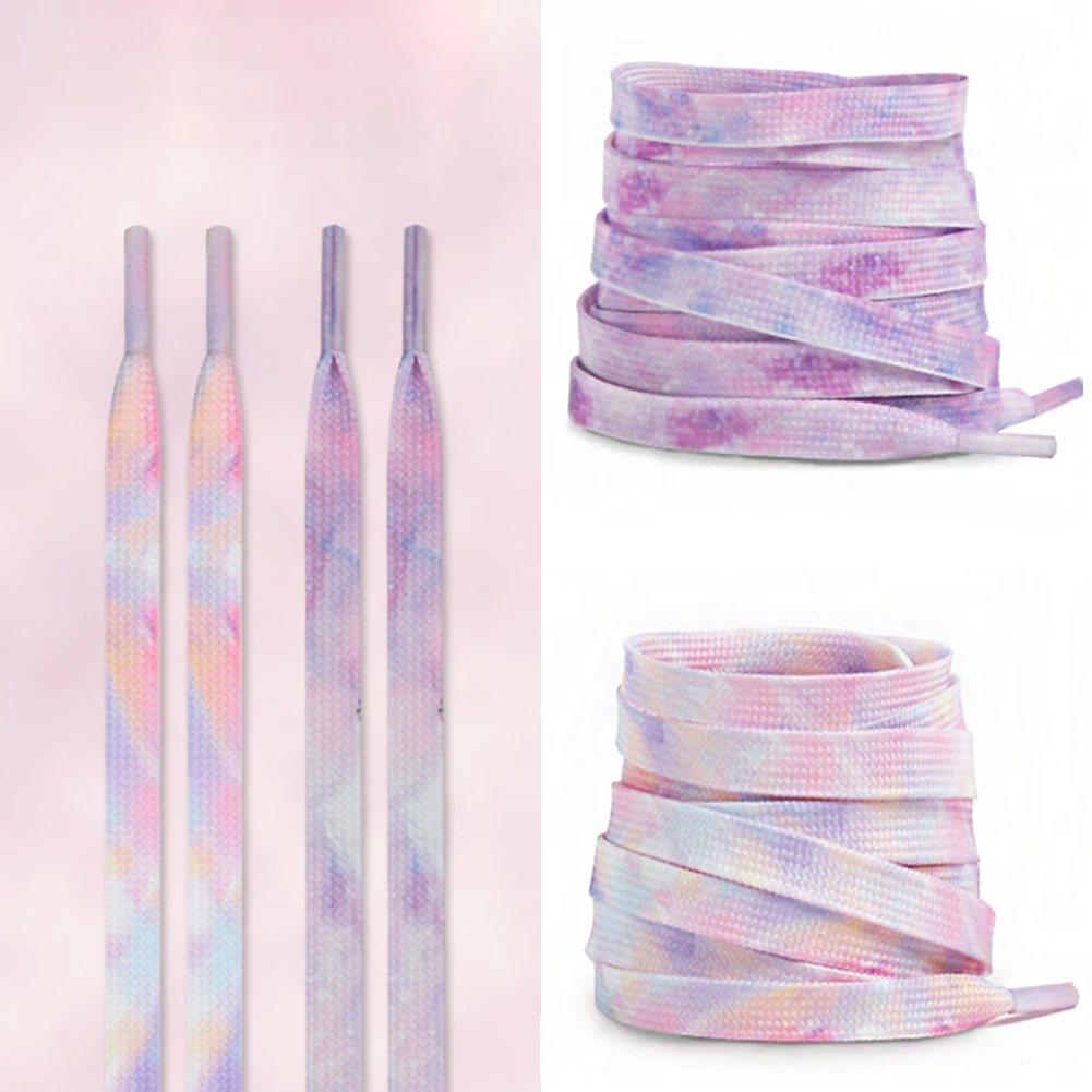 1 Pair Rainbow Shoelace 8mm Tie-dye Shoe Laces For Casual Canvas Shoes Colorful Shoestrings Unisex Flat Boot Laces New