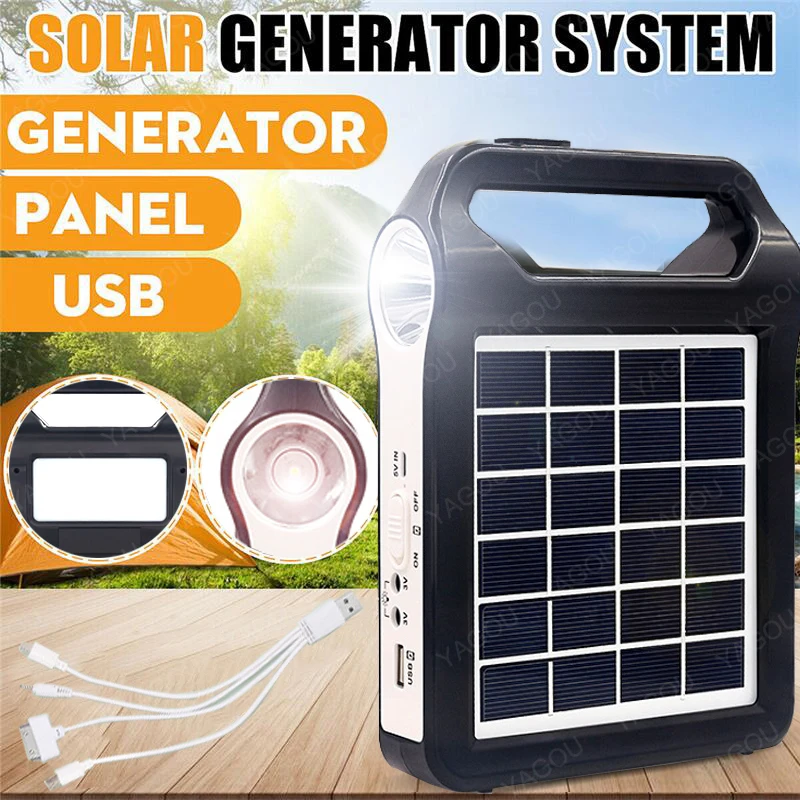 

Portable 6V Rechargeable Solar Panel Power Storage Generator System USB Charger With Lamp Lighting Home Solar Energy System Kit