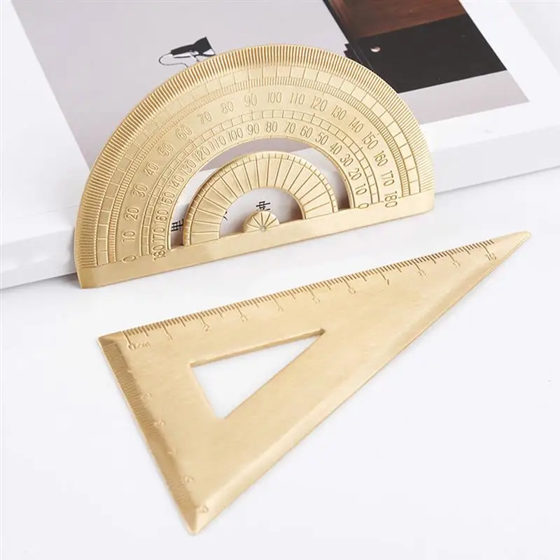 

1 Set of Measuring Ruler Portable Triangle Ruler Metal Protractor Convenient Students Ruler