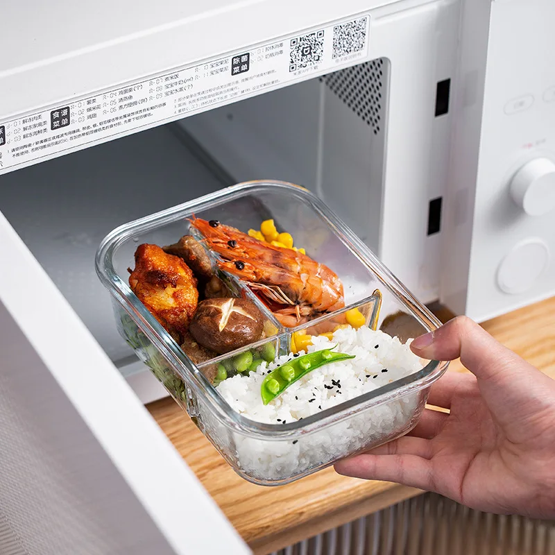 

Glass Lunch Box Microwave Oven Heating Special Bowl With Cover Separating Tableware