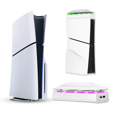 Верхняя система охлаждения с пылезащитной крышкой, красочная светодиодная подсветка, 2 USB-порта, верхний вентилятор охлаждения RGB, 3 скорости для PS5, тонкая консоль, диск/цифровой