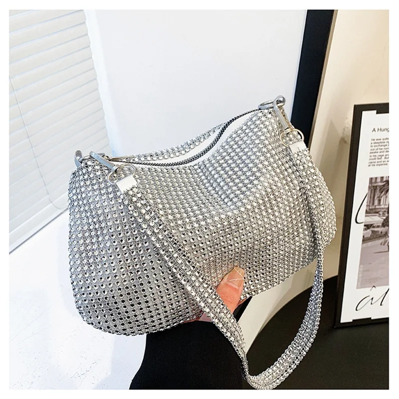 

Fashion Rhin2023ones Evening Clutch Bag Shiny Crystal Female Dinner Party Wedding Purses Handbag Designer Shoulder Underarm Bags