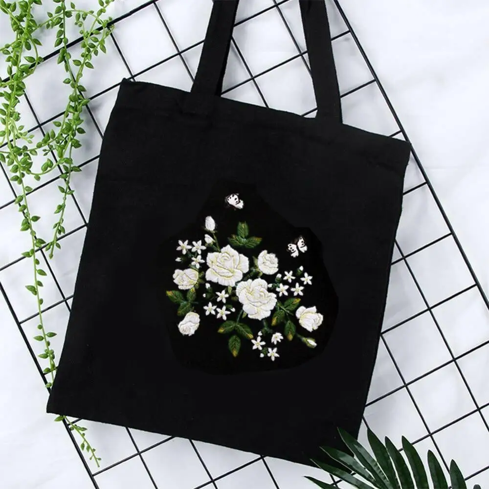 

Women DIY Flower Embroidery Single Shoulder Bag Canvas Handbag Shopping Bag Needlework Cross Stitch Sewing Art Handcraft Kit