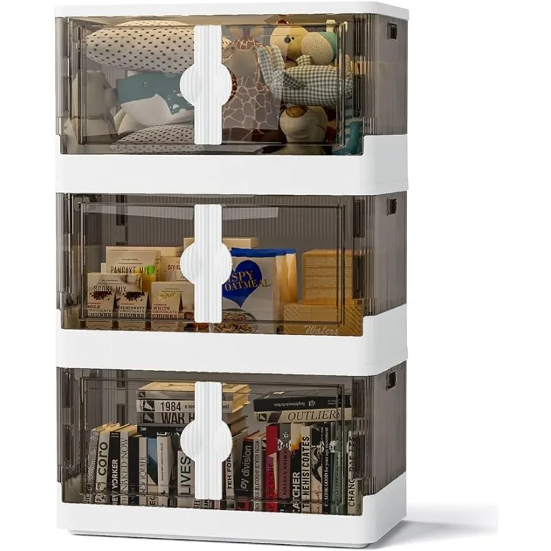 

Storage Bins with Doors and Wheels, Folding Storage Boxes Set 3 Pack for Closet, Bedroom, Laundry,Toy Organizer and Home Storage
