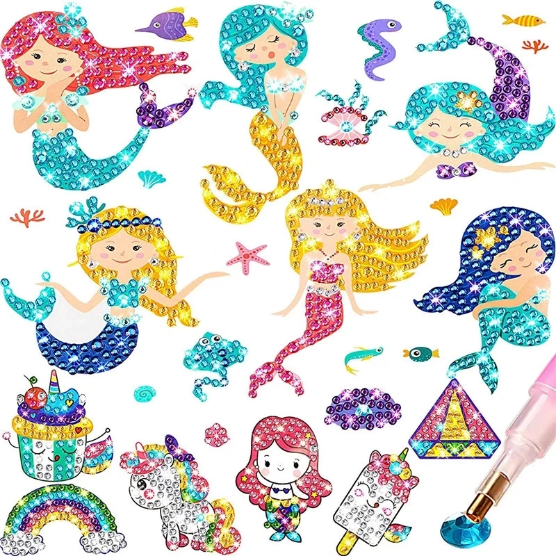 Kids DIY Diamond Painting Stickers Kit for  Children Gift Disney Princess Mermaid Cartoon Sticker by Numbers Diamond Art Crafts