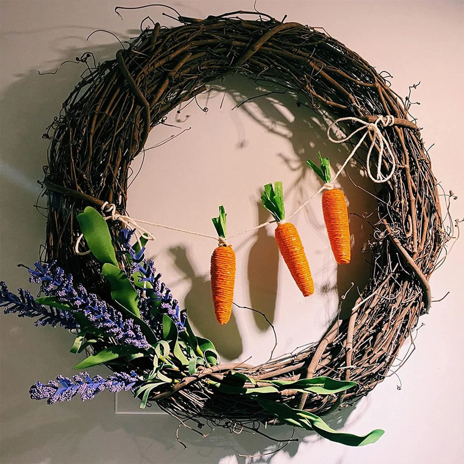 

Easter Decor With Rattan Wreath 40cm/15.7in Wall Decor Garland Classic Spring Decor For Home Bunny Carrot Rattan Wreath Easter