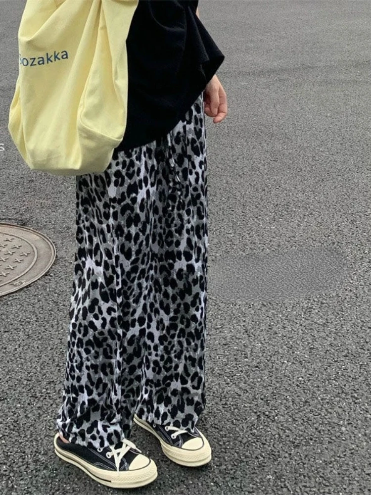 

2022 New Leopard Print Casual Wide-leg Pants Women's High Waist Niche Summer and Autumn Straight Loose Drape Pants Ins Tide
