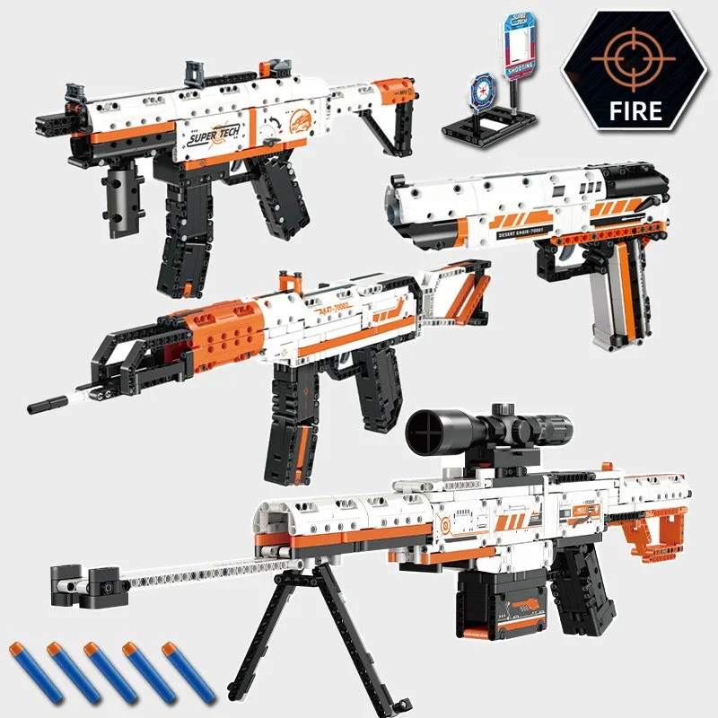

AK47 Desert Eagle Pistol Barrett Sniper Gun MP5 Submachine Building Blocks Brick WW2 Military Weapon Model Assembly Toy Kid Gift