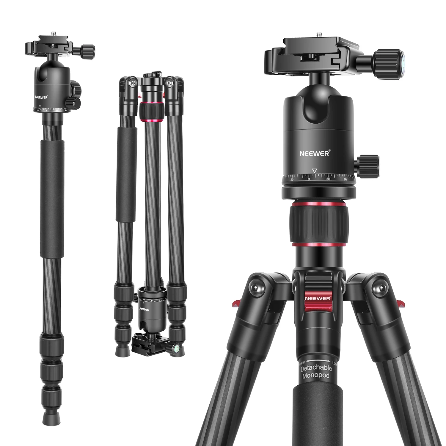 

Neewer Carbon Fiber 66"/168cm Lightweight Portable Camera Tripod Stand Monopod+360 Degree Ball Head+Bubble Level For