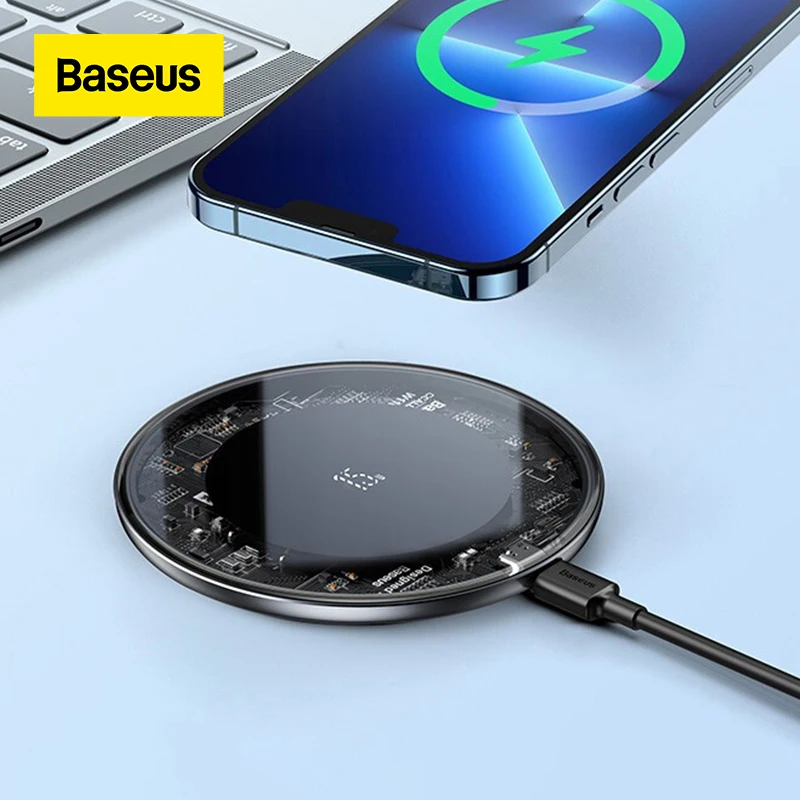 

Discount Baseus 15W Fast Wireless Charger For iPhone 13 12 For Airpods Visible Qi Wireless Charging Pad For Samsung S22 S10