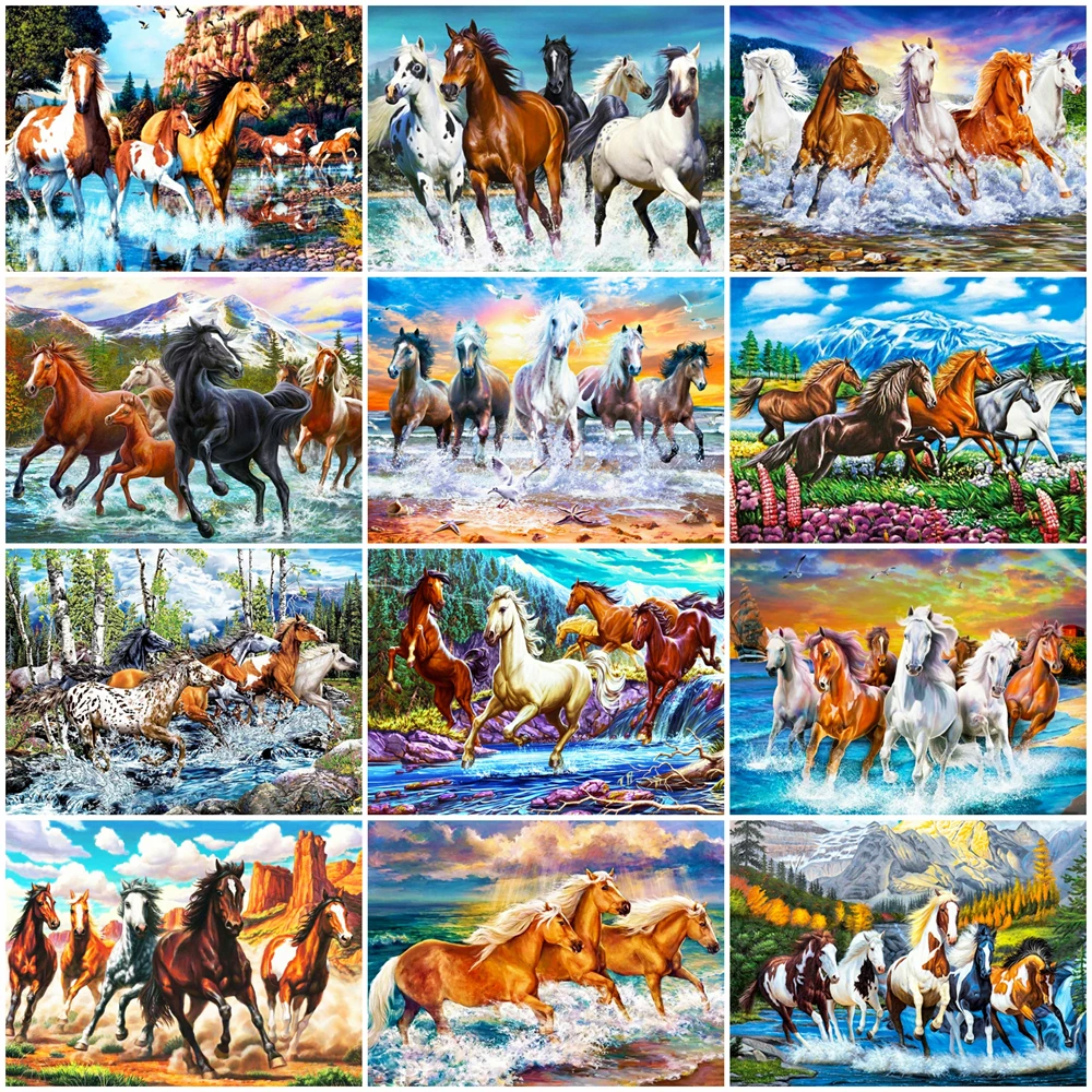 

EverShine 5D DIY Алмазная вышивка лошади животные искусство стены мозаика горы Алмазная Живопись река Приморский пейзаж вышивка крестом наборы декор для дома