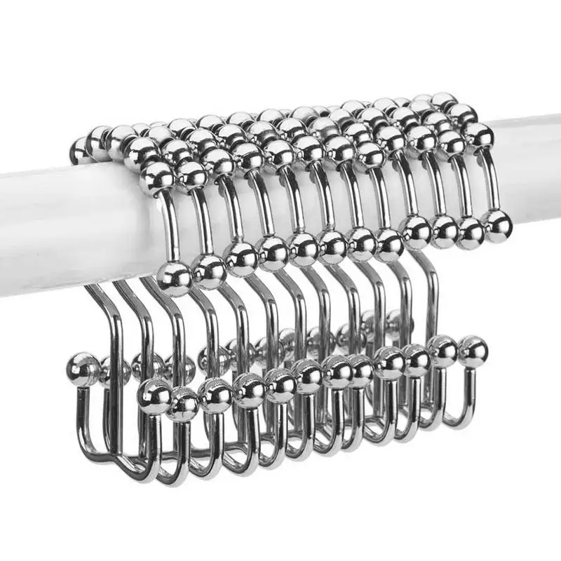 

Shower Curtain Hooks Stainless Steel Curtain Rod Hooks 12 Pcs Double Hook Shower Curtain Hooks Electroplating Double-sided For