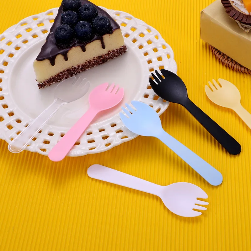 

50Pcs Disposable Dessert Forks Spoon Fruit Yogurt Ice Cream Salad Coffee Milk Tea Spoons Kitchen Accessories Baking Gadgets