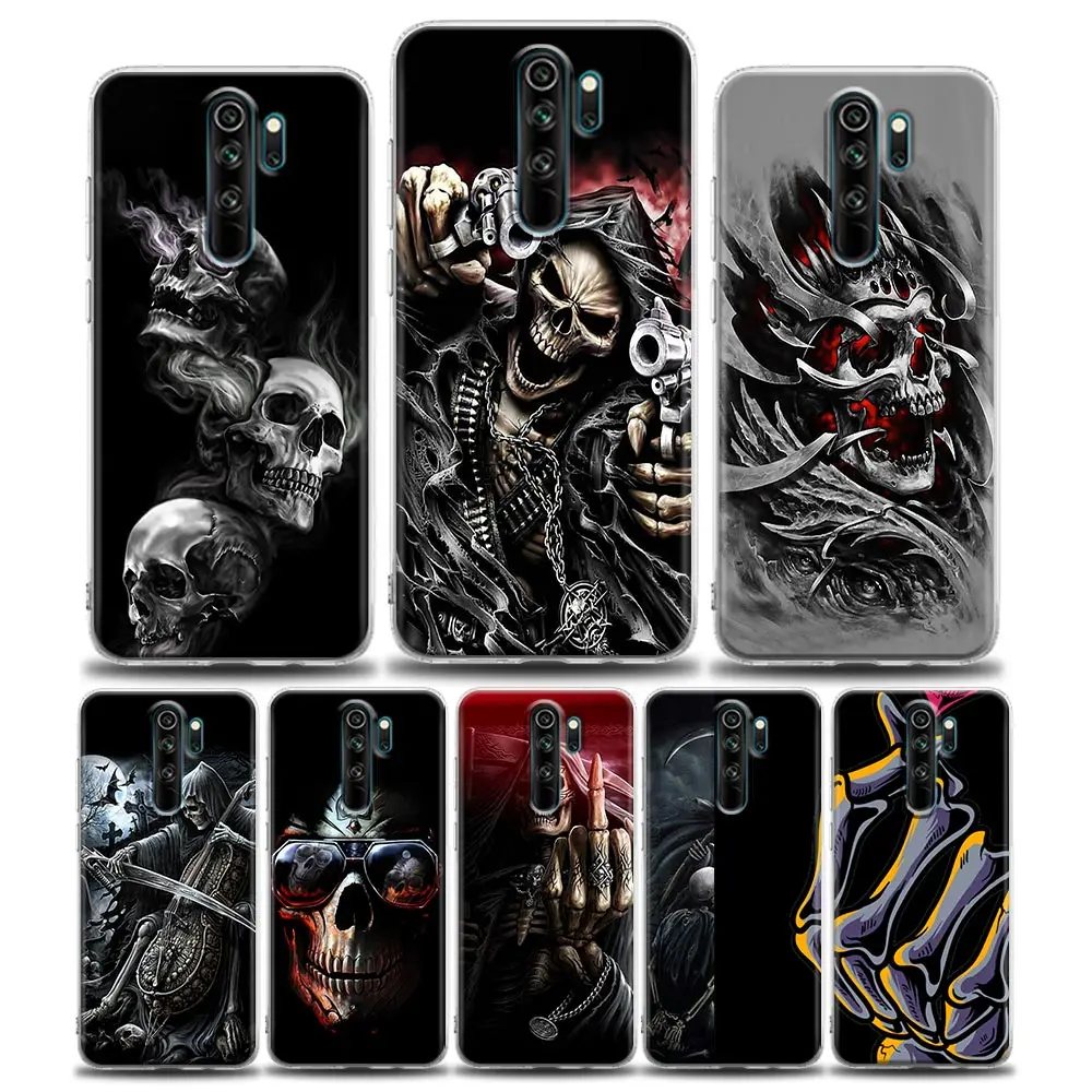

Clear Phone Case for Redmi Note 10 7 8 9 8T Pro Case Redmi 8 8A 7 9 9C Y3 K20 K30 K40 Soft Silicone Grim Reaper Skull Skeleton
