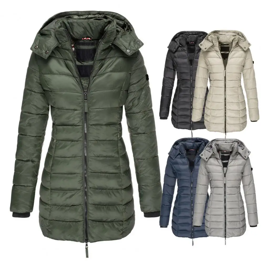 Women's Winter Hooded Jacket Solid Color Hooded Slim Pocket Cotton Coat Women's Cotton Coat Jacket Coat