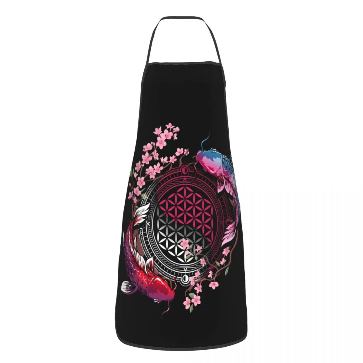 

Flower Of Life Sacred Geometry Kitchen Chef Cooking Apron Men Women Japanese Koi Fish Cherry Art Tablier Cuisine for Gardening