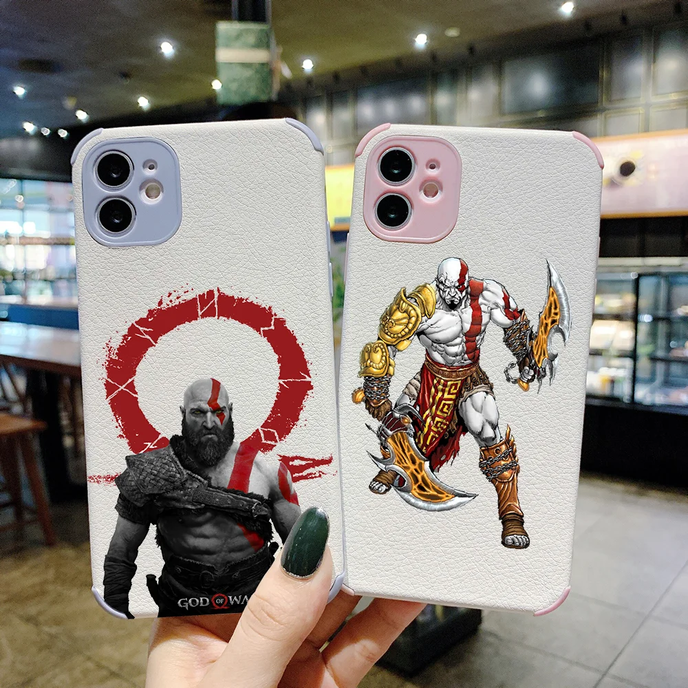 

God Of War Spartan Game Phone Case Leather For iphone 11 12 13 Mini Plus X XS XR Pro Max black 3D cover pretty hoesjes painting