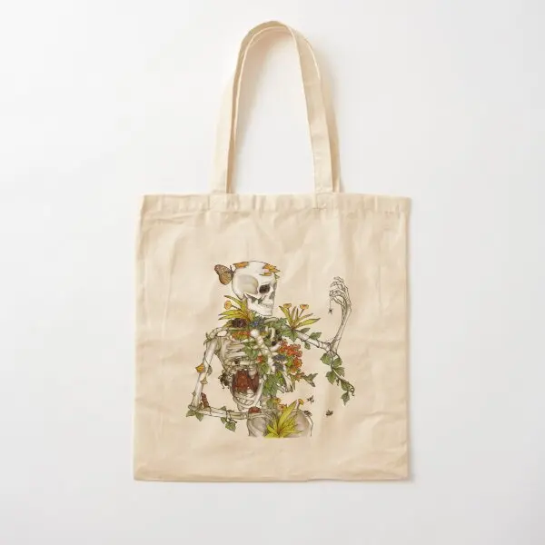 

Bones And Botany Cotton Canvas Bag Fabric Foldable Casual Reusable Unisex Women Handbag Travel Printed Shopper Ladies Tote