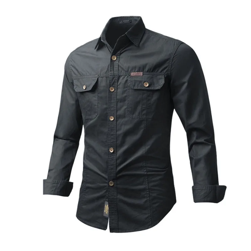 

Casual Comfortable Washable Wrinkle Resistant Solid Color Tactical Military Shirt Male Cargo Long-sleeved Shirt Men Sping New