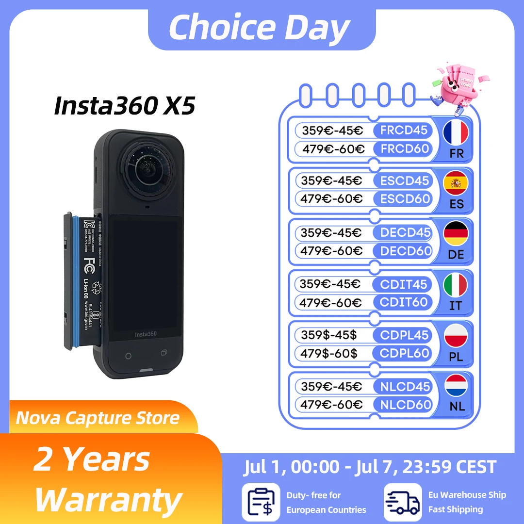 Insta360 X5 New Action Camera 8K 30fps Replaceable Lenses Triple AI Chip Superior Low Light 185 Mins Run Life Insta360 X5
