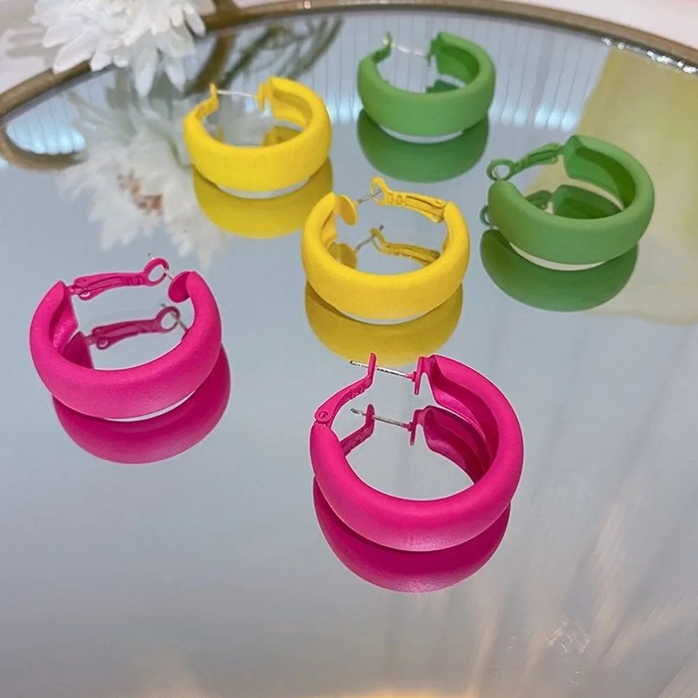 

Korean Statement Earrings For Women Candy Color Geometric Hoop Earrings Cute 2022 Trend Fashion Jewelry Gifts Yellow Green Rose