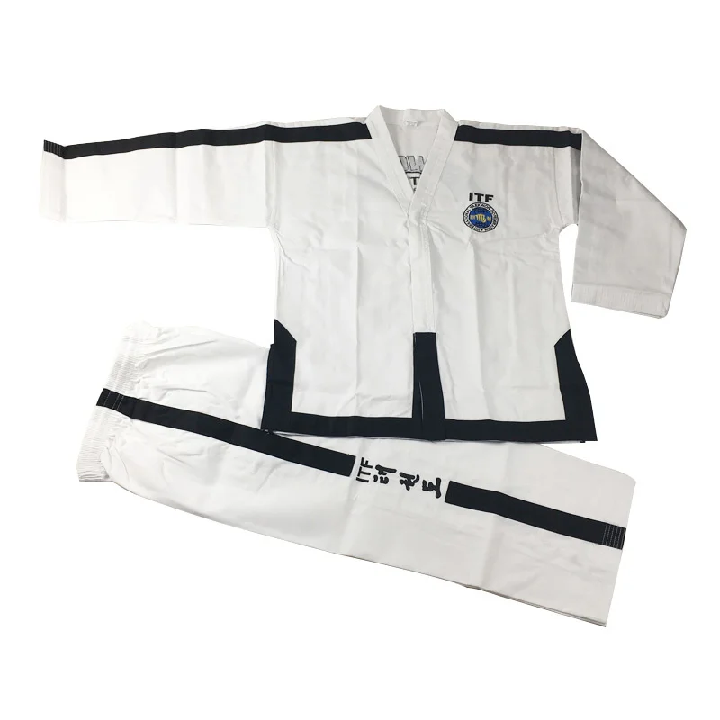 

Taekwondo White Embroidery Standard ITF Uniform For Instructor Master Uniforms Men Suit