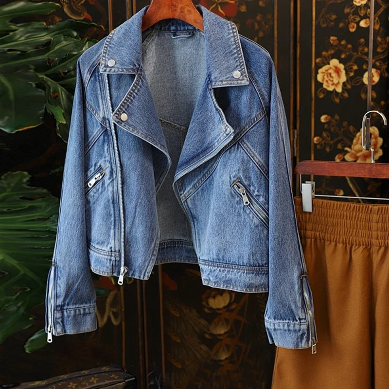 Женская короткая джинсовая куртка Повседневная Свободная на пуговицах с длинным