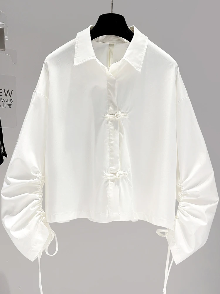 

SuperAen Full Turn Down Collar Solid Casual Shirt 2022 Spring New Loose White Jacket Summer Thin Blouse Womens Tops