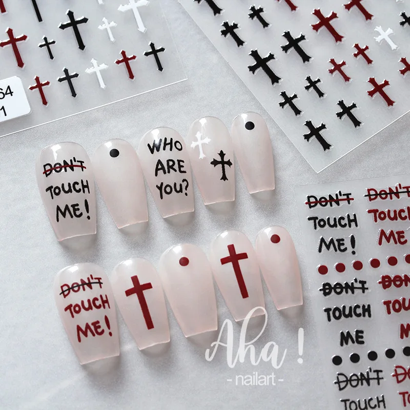 

Cross Decals Nail Art Stickers English Mood Sentence Nail Design Circle Dot French Line Sliders Cool Snake Manicure Decoration