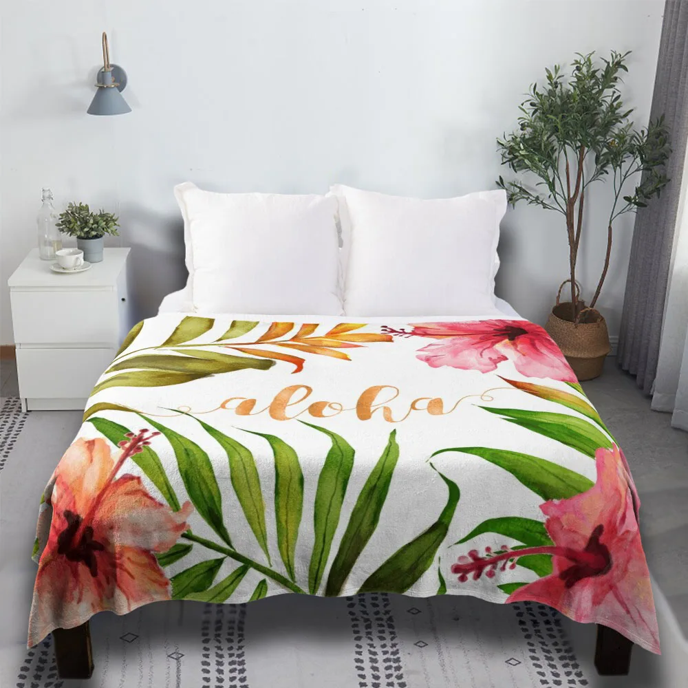 

Aloha Tropical Hawaiian Floral Watercolor Sofa Plaid Large Kawaii For Beds Throw Blanket
